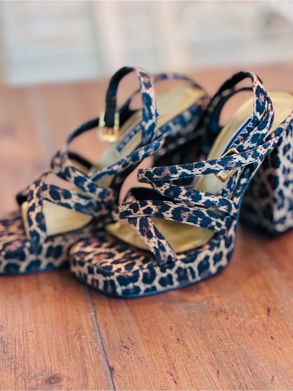 Baker's strappy leopard print chunky heels. Size 5.5